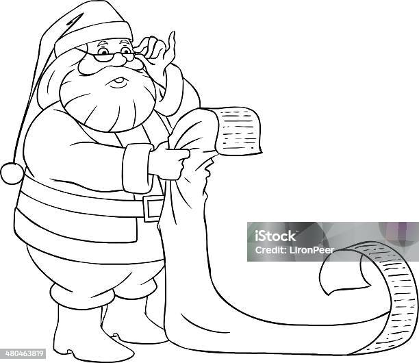 Santa claus reads from christmas list coloring page stock illustration