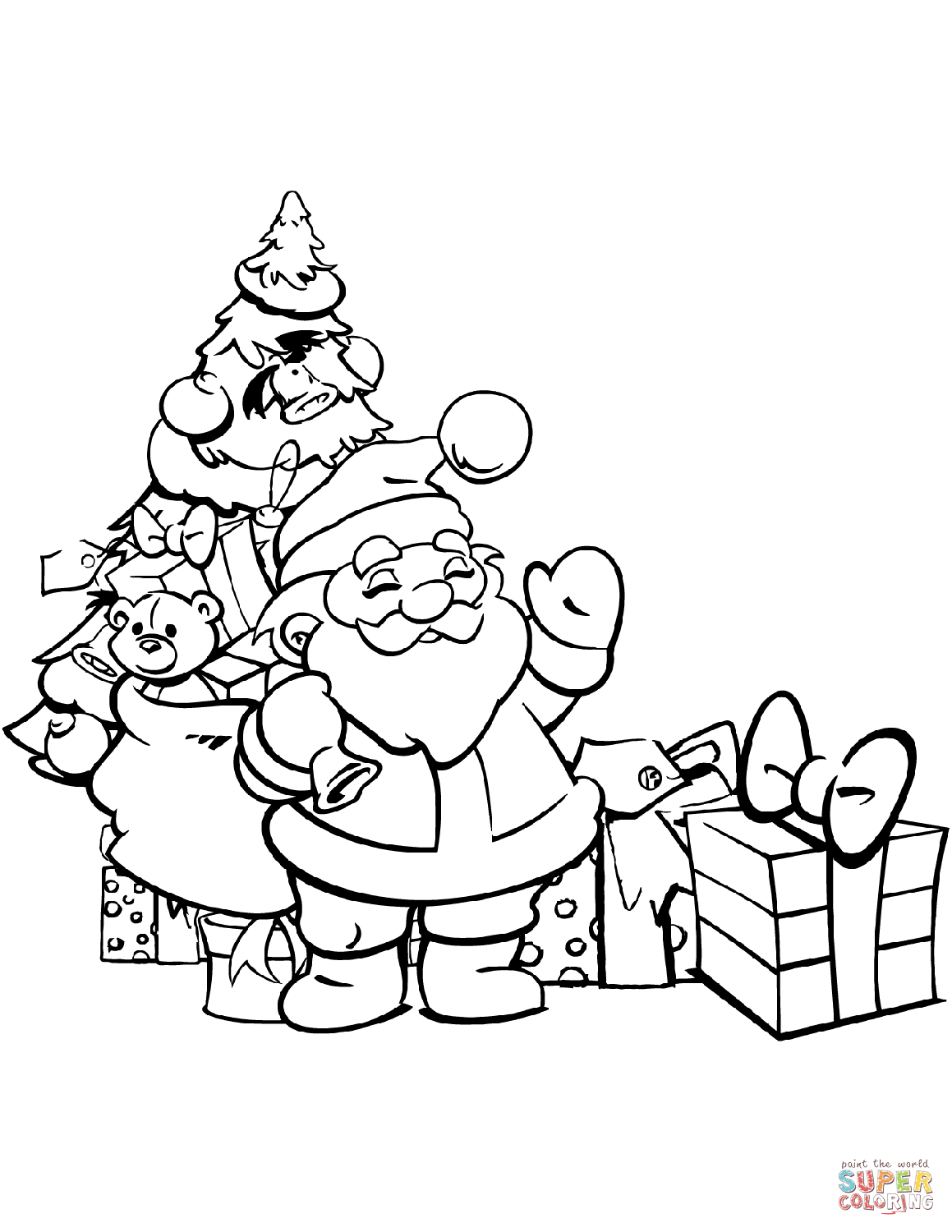 Santa with presents coloring page free printable coloring pages