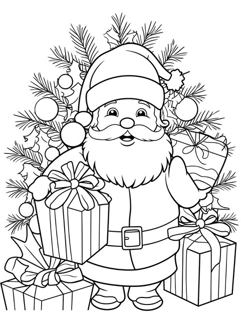 Premium ai image santa claus and presents coloring pages for kids