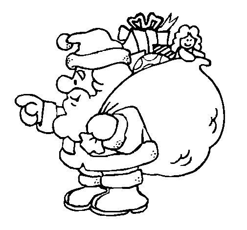 Santa claus with the sack of presents coloring page