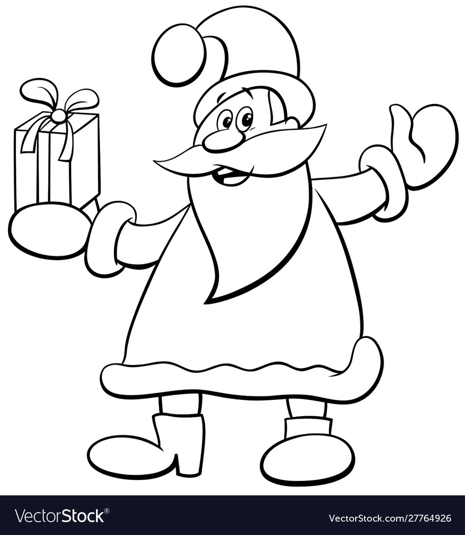 Santa claus with christmas present coloring book vector image