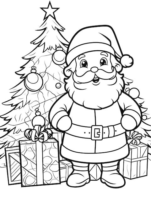 Premium ai image santa claus and presents coloring pages for kids