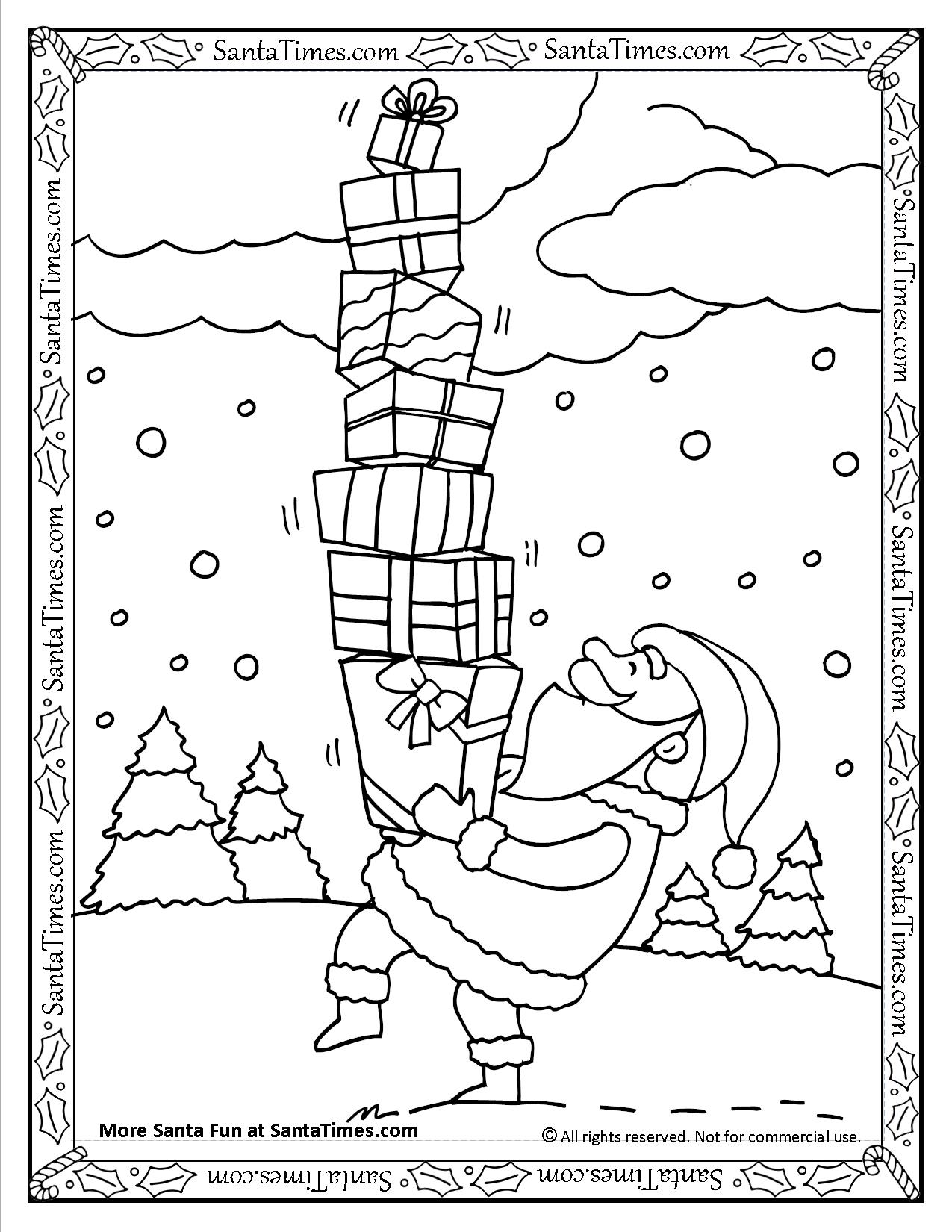 Santa with presents coloring page