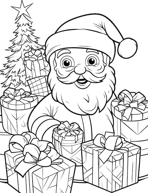 Premium ai image santa claus and presents coloring pages for kids