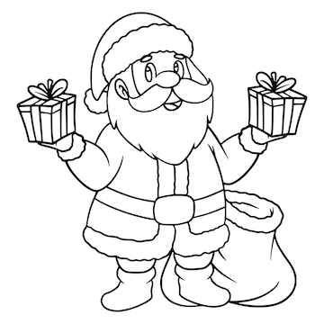 Premium vector santa claus with christmas present coloring page