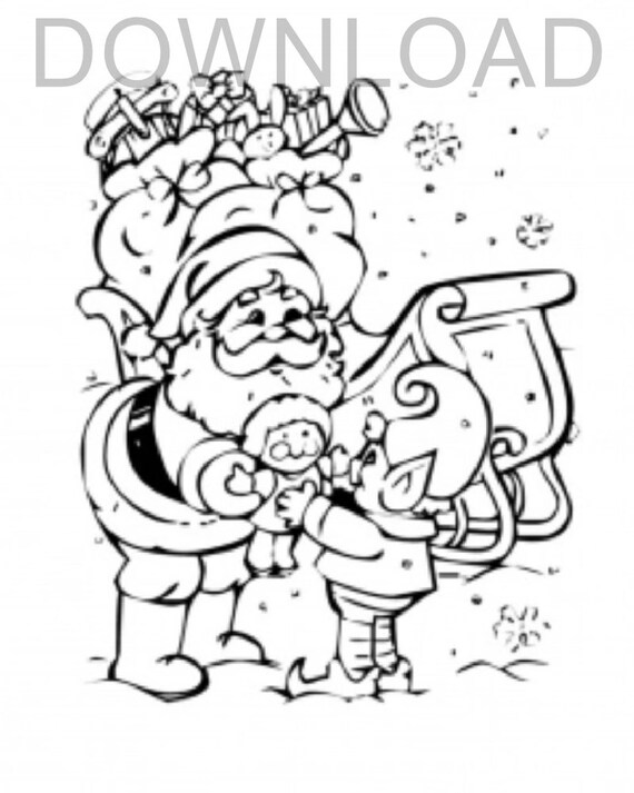 Printable x santa and elf coloring pageinstant downloaddigital fileplus bonus