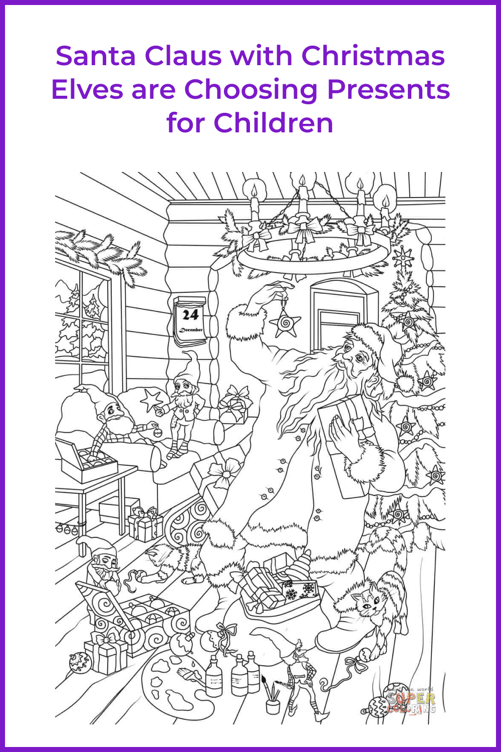 Santa claus with christmas elves free coloring page â