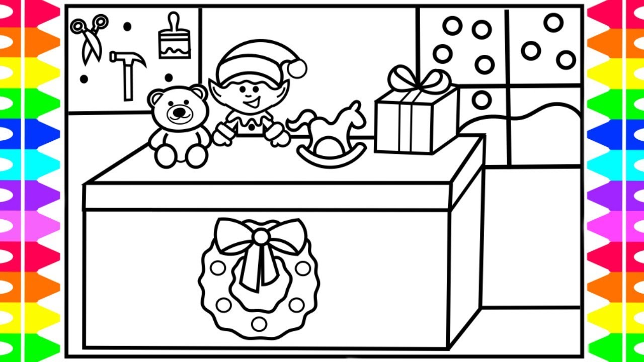How to draw santas workshop cute christas elf elf aking toys santas workshop coloring page