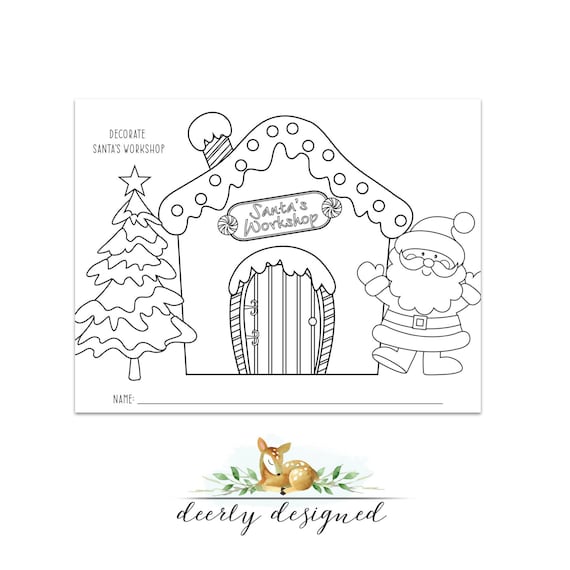 Santas workshop christmas coloring page christmas party holiday party school party kids coloring page santa north pole