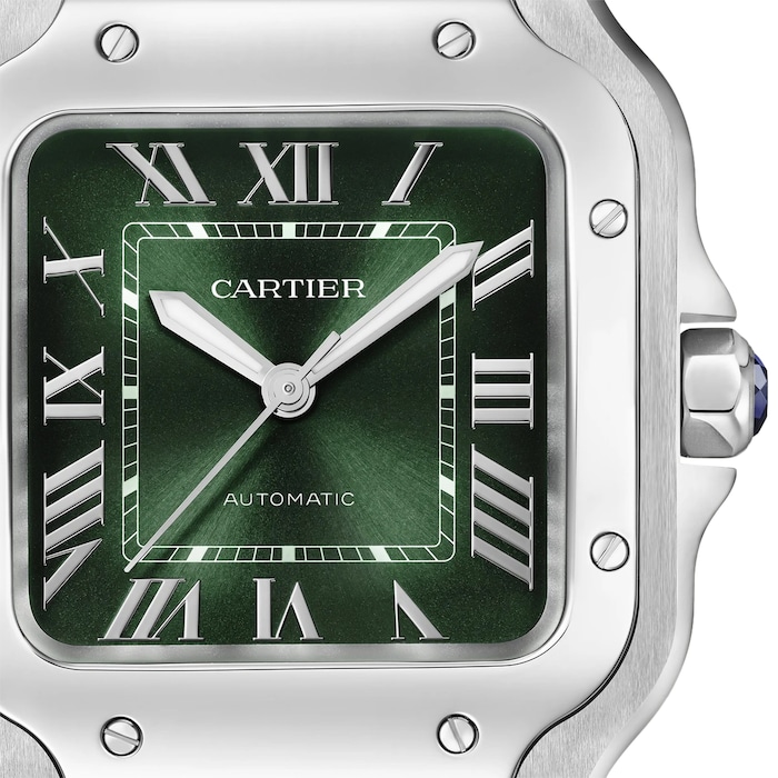 Cartier santos de cartier watch medium model steel automatic interchangeable leather strap wssa