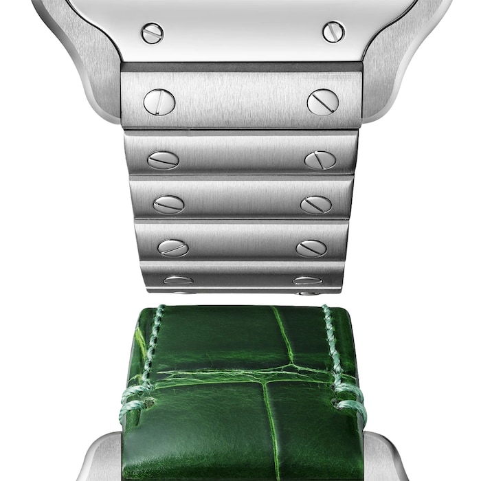 Cartier santos de cartier watch medium model steel automatic interchangeable leather strap wssa