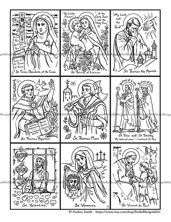 Digital download updated coloring cards of the saints saints