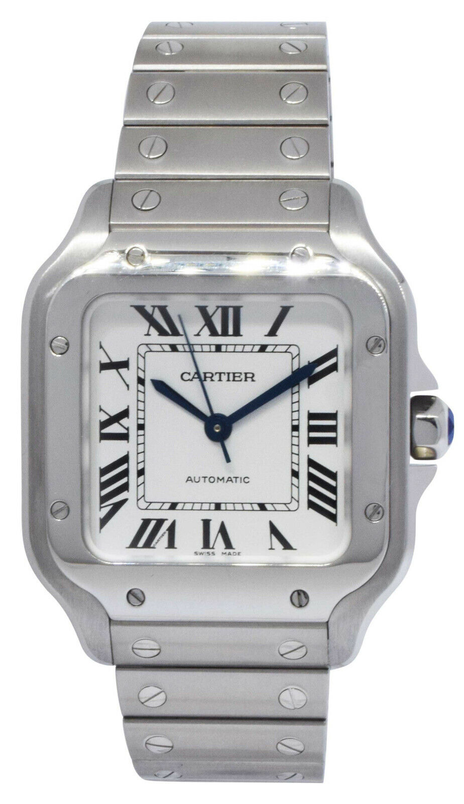 Cartier santos medium steel silver dial mens automatic watch bp wssa