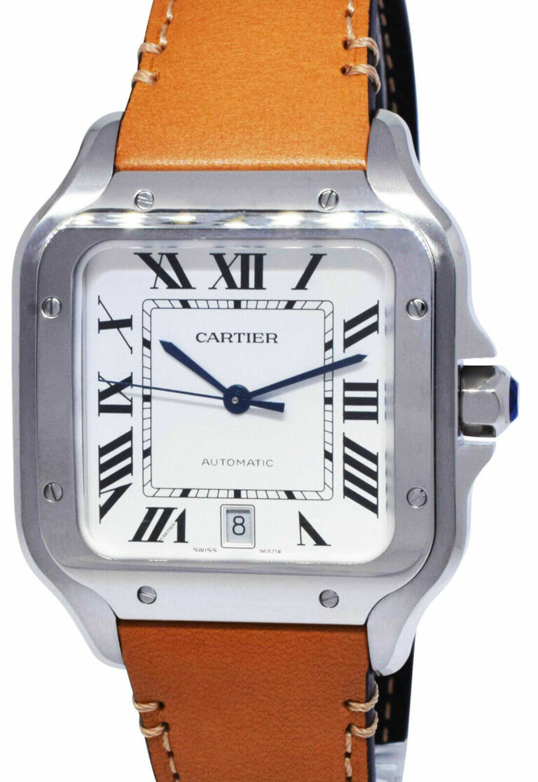 New cartier santos large steel silver dial mens automatic watch bp wssa