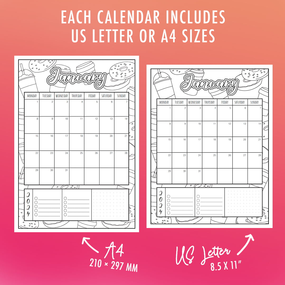Printable coloring calendar pdf by sarah renae clark