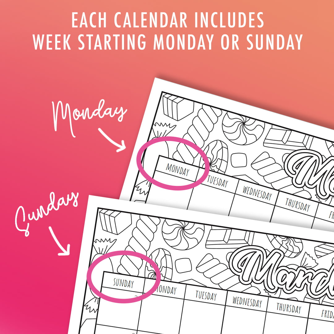 Printable coloring calendar pdf by sarah renae clark