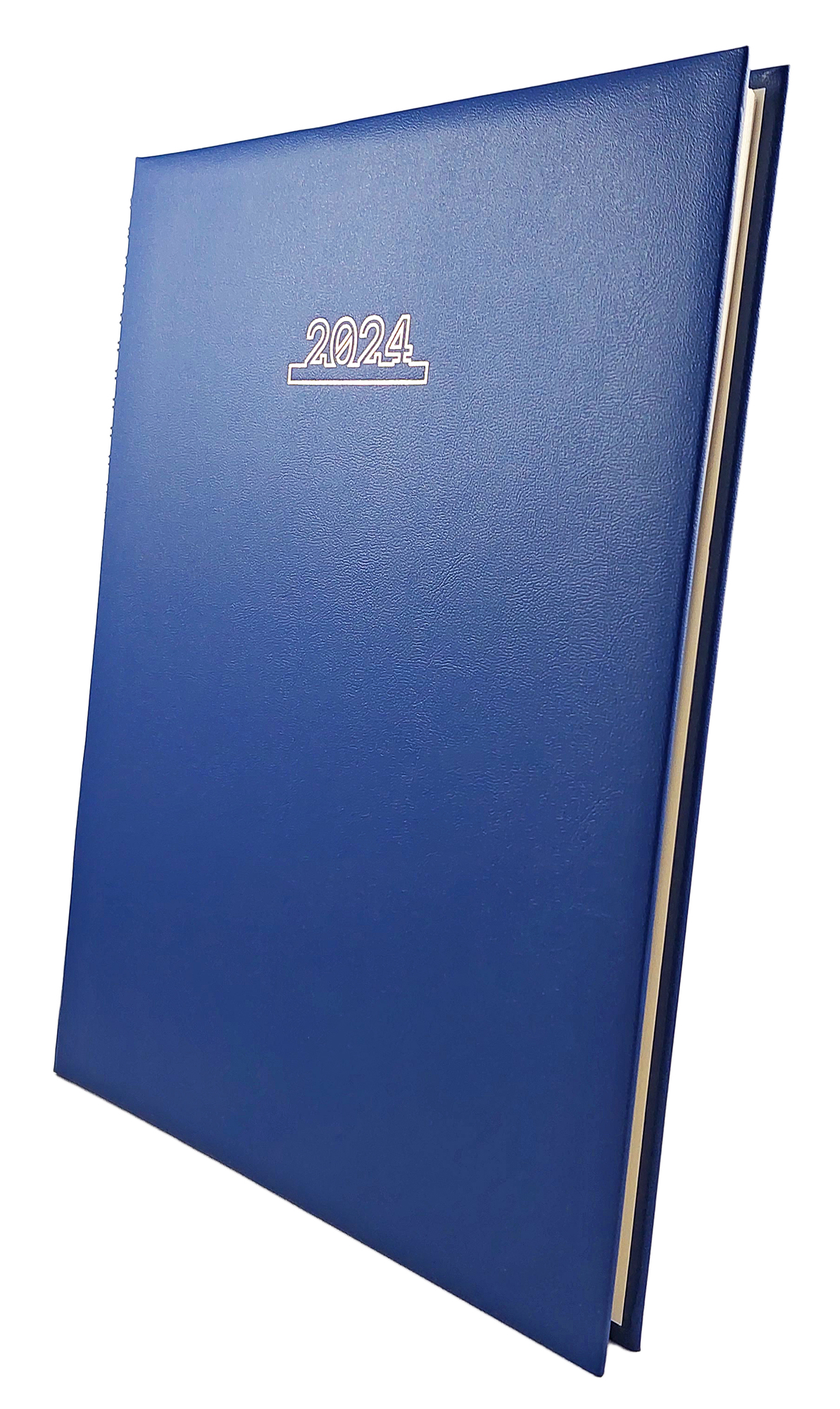 Agenda a datata cu pagini coperta buretata albastru yal cu spira metalica neagra semiascunsa