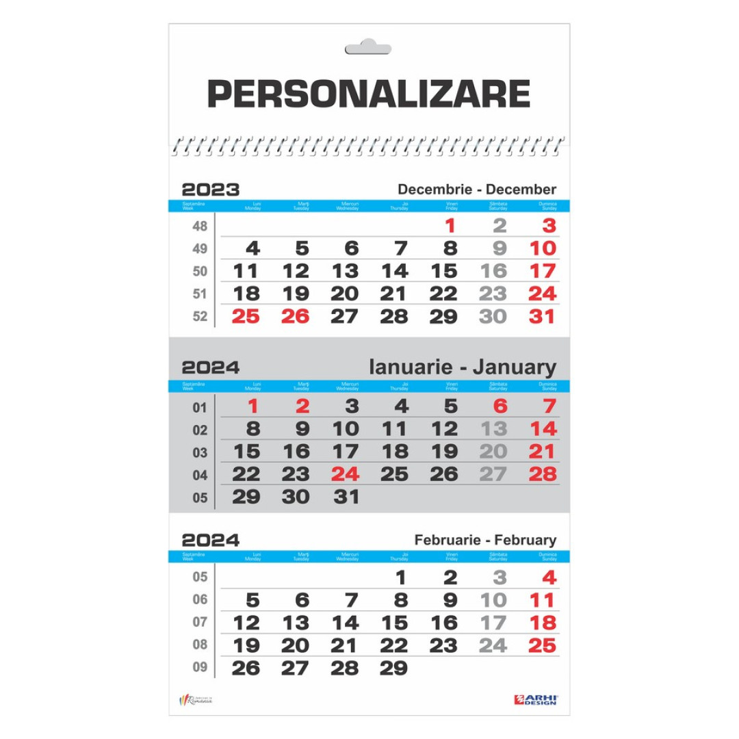 Calendar de perete a triptic lucios