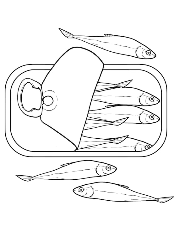 Can of sardines art sardine print digital download can fish coloring page instant download