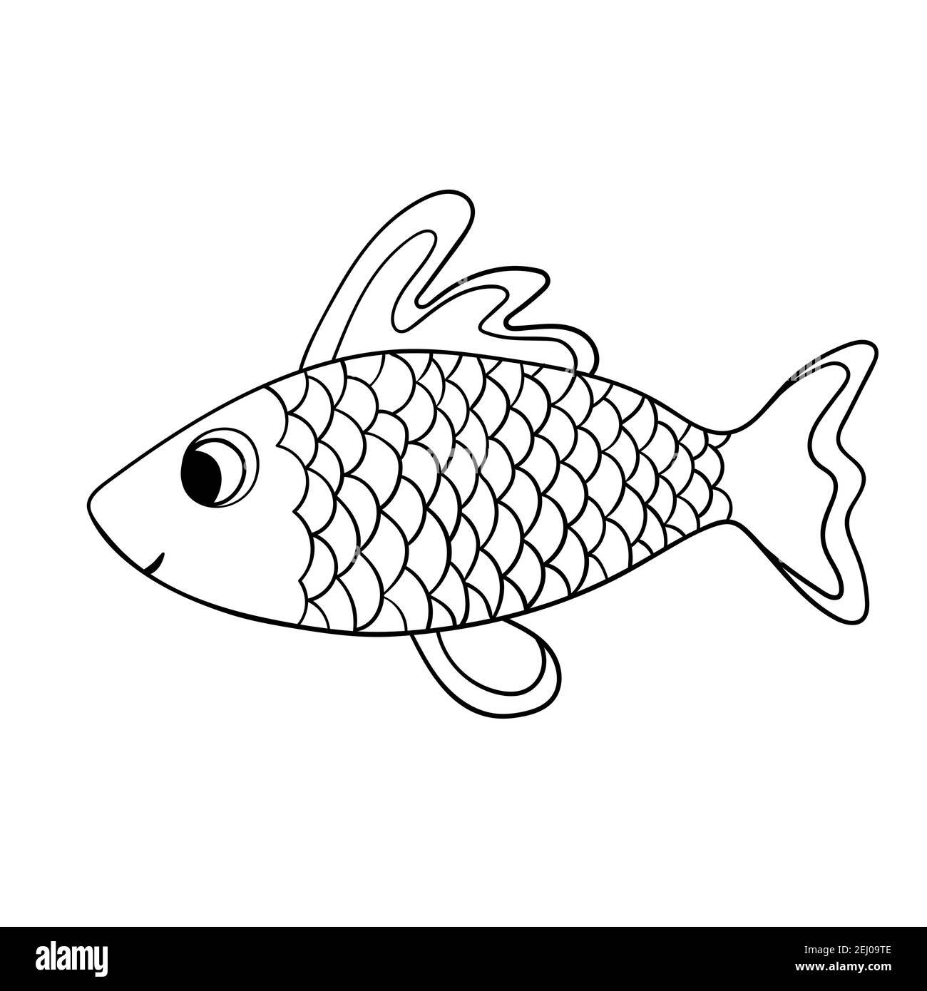 Cartoon cute fish hand drawing outline colouring pictures isolated items suitable for childrens coloring and prints adorable character for card stock vector image art