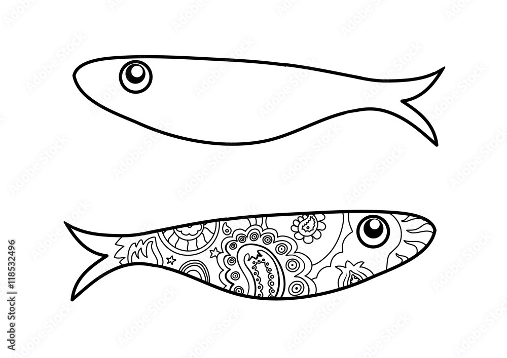 Black and white ornamental sardines ideal for coloring books vector illustration vector