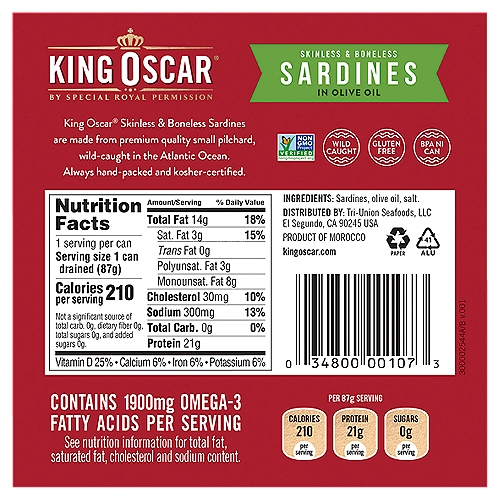 King oscar skinless boneless sardines in olive oil oz