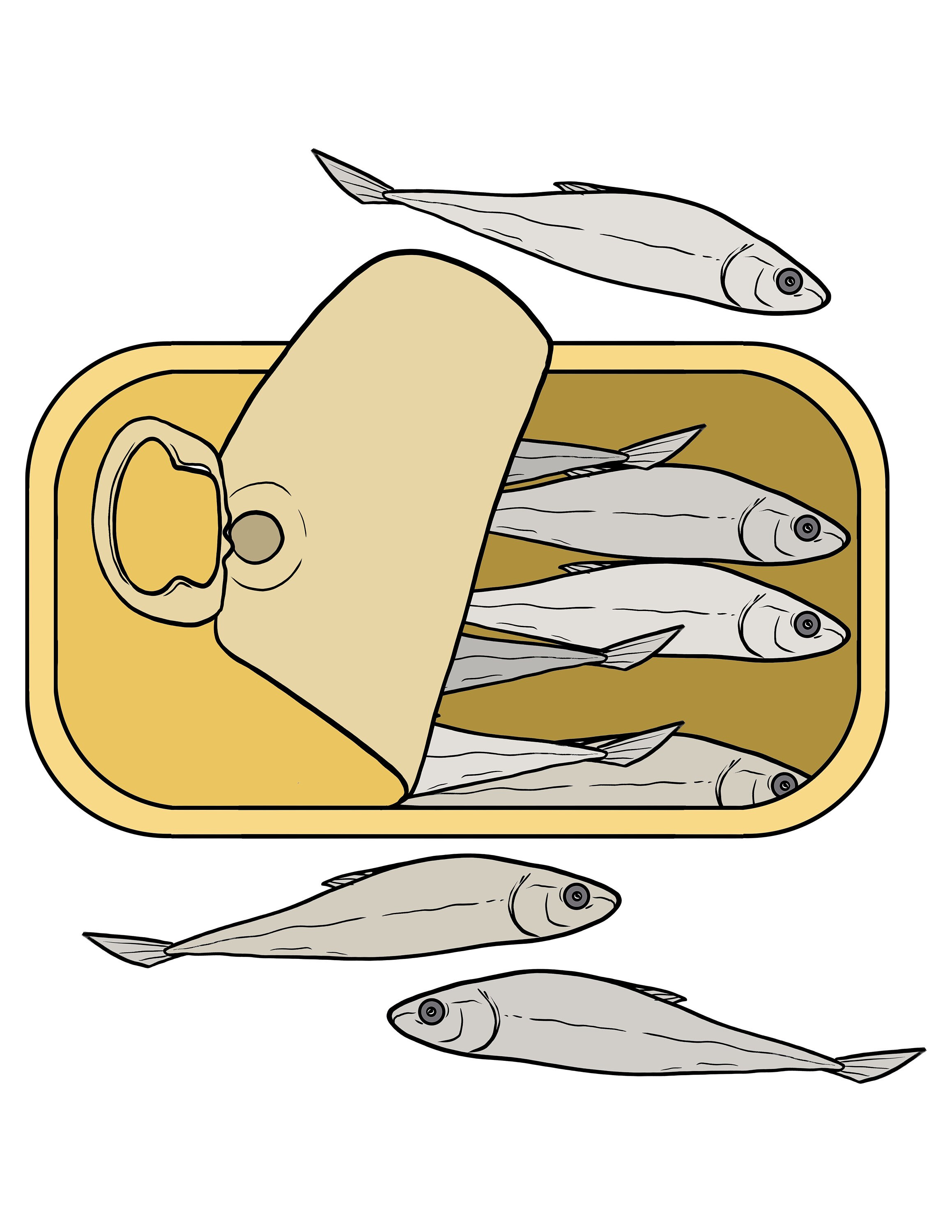 Can of sardines art sardine print digital download can fish coloring page instant download