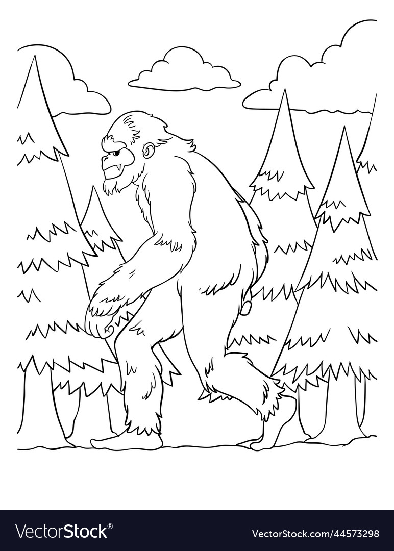 Big foot coloring page for kids royalty free vector image