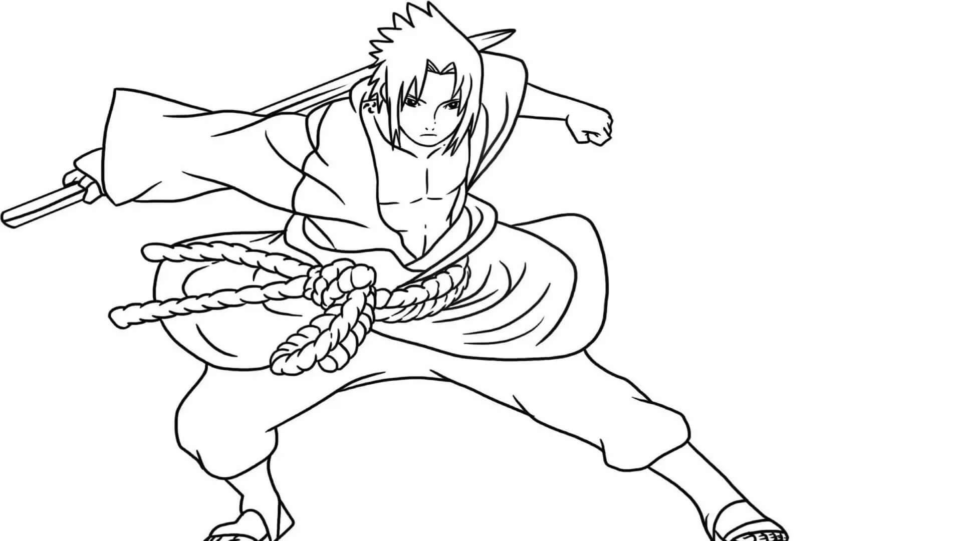 Sasuke holding sword and using chidori coloring page