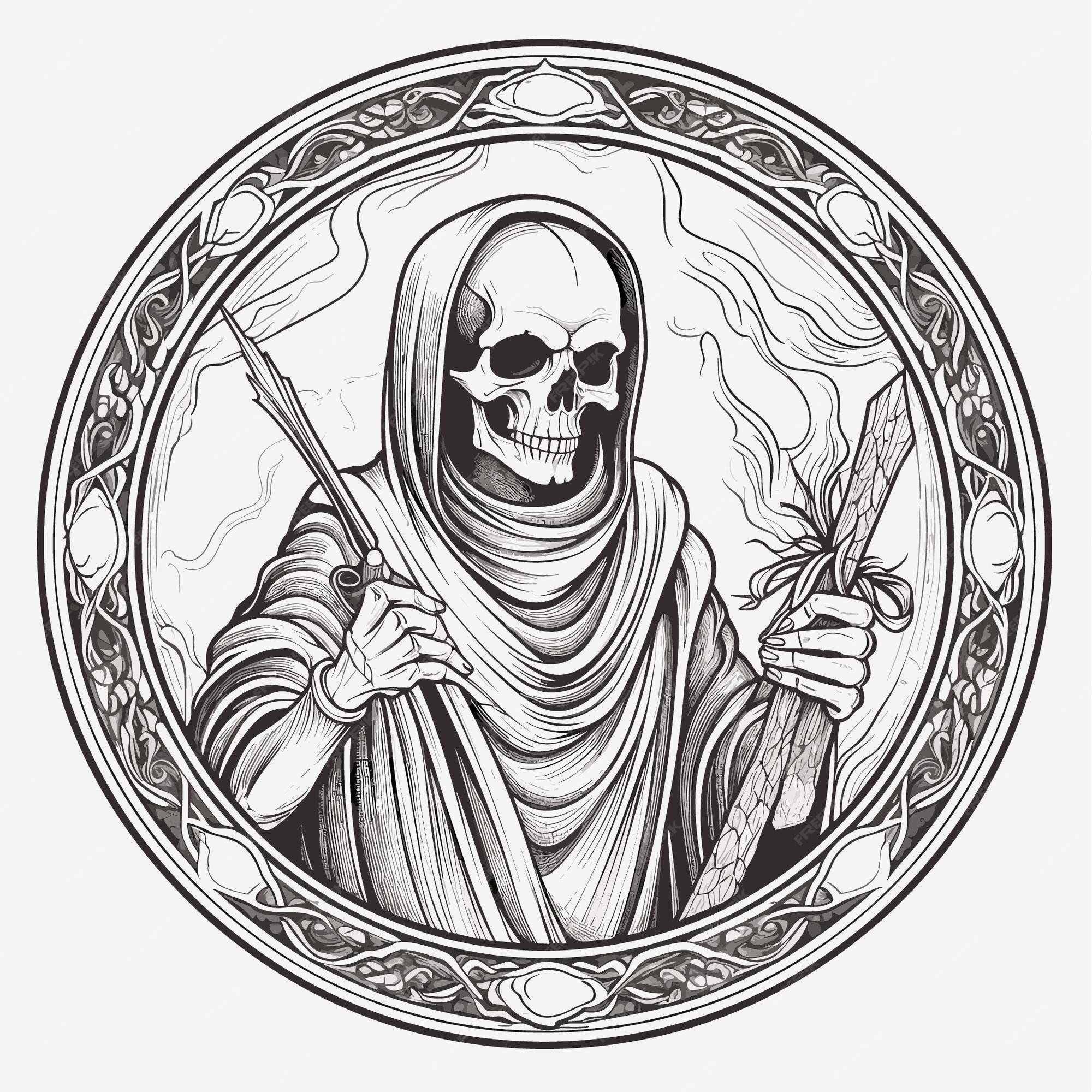 Premium vector sketch hand drawn single line art coloring page line drawing death devil skull day