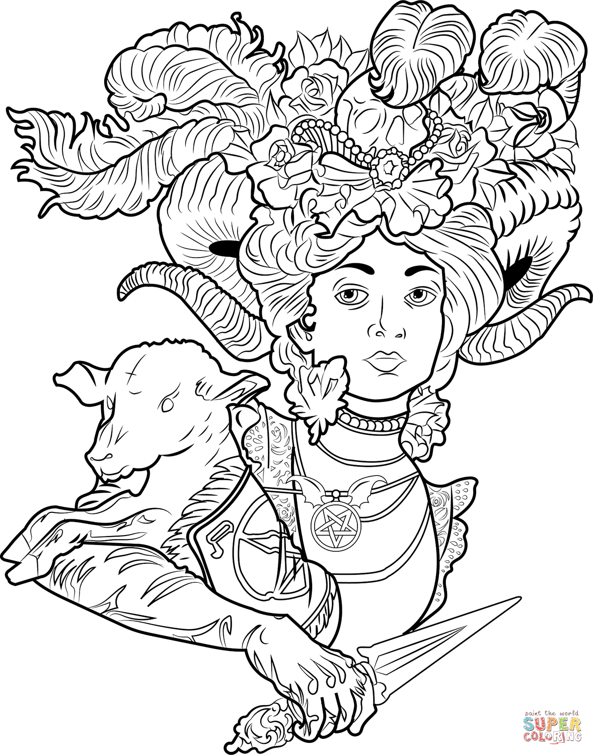 Satanic woman coloring page free printable coloring pages