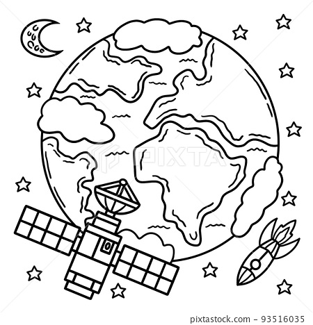 Space satellite coloring page for kids