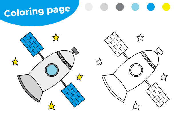 Printable coloring page with satellite stock illustration