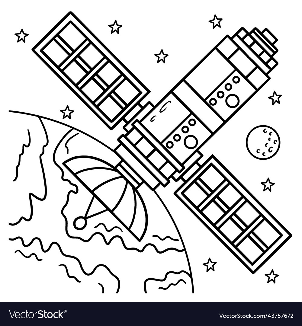 Space satellite coloring page for kids royalty free vector