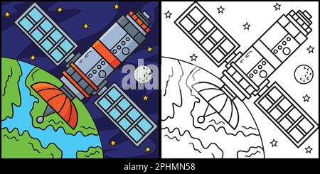Space satellite coloring page colored illustration stock vector image art