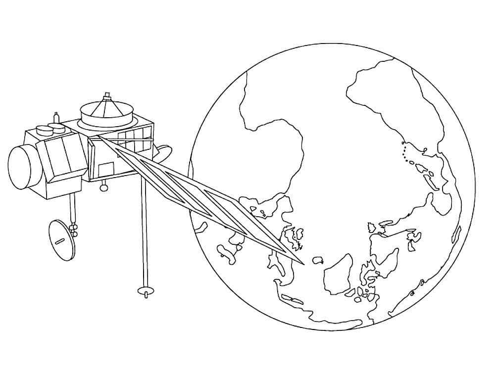 The earth and a satellite coloring page