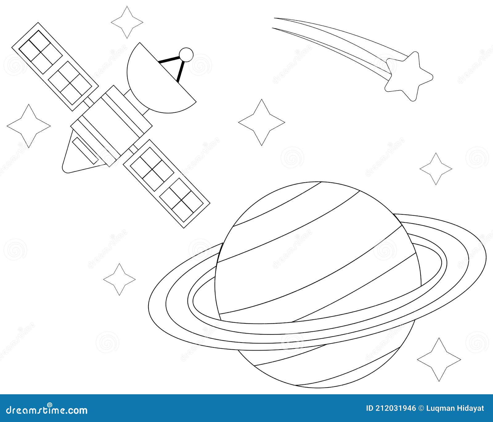 Illustration vector graphic coloring book of satellite and saturn stock vector