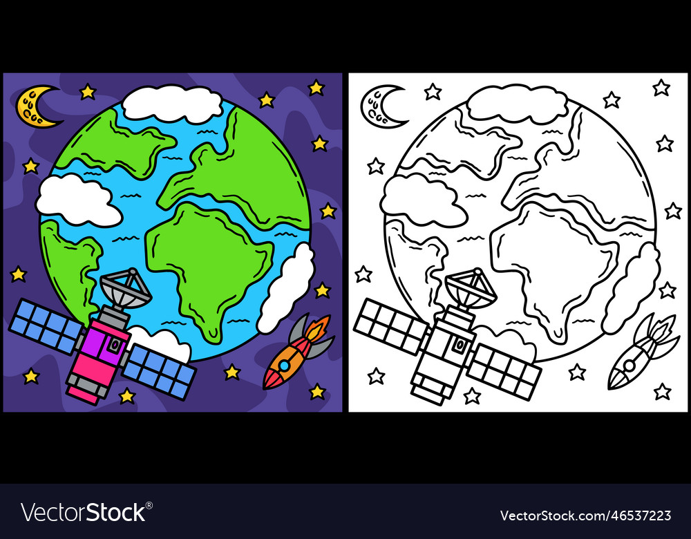 Space satellite coloring page colored royalty free vector
