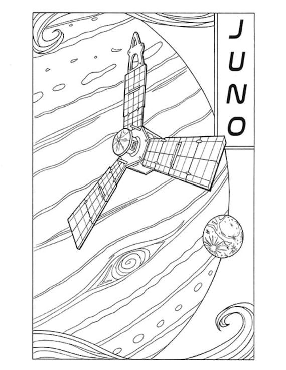 Juno spacecraft orbiting jupiter a space science coloring page for all ages kids and adults digital printable instant download