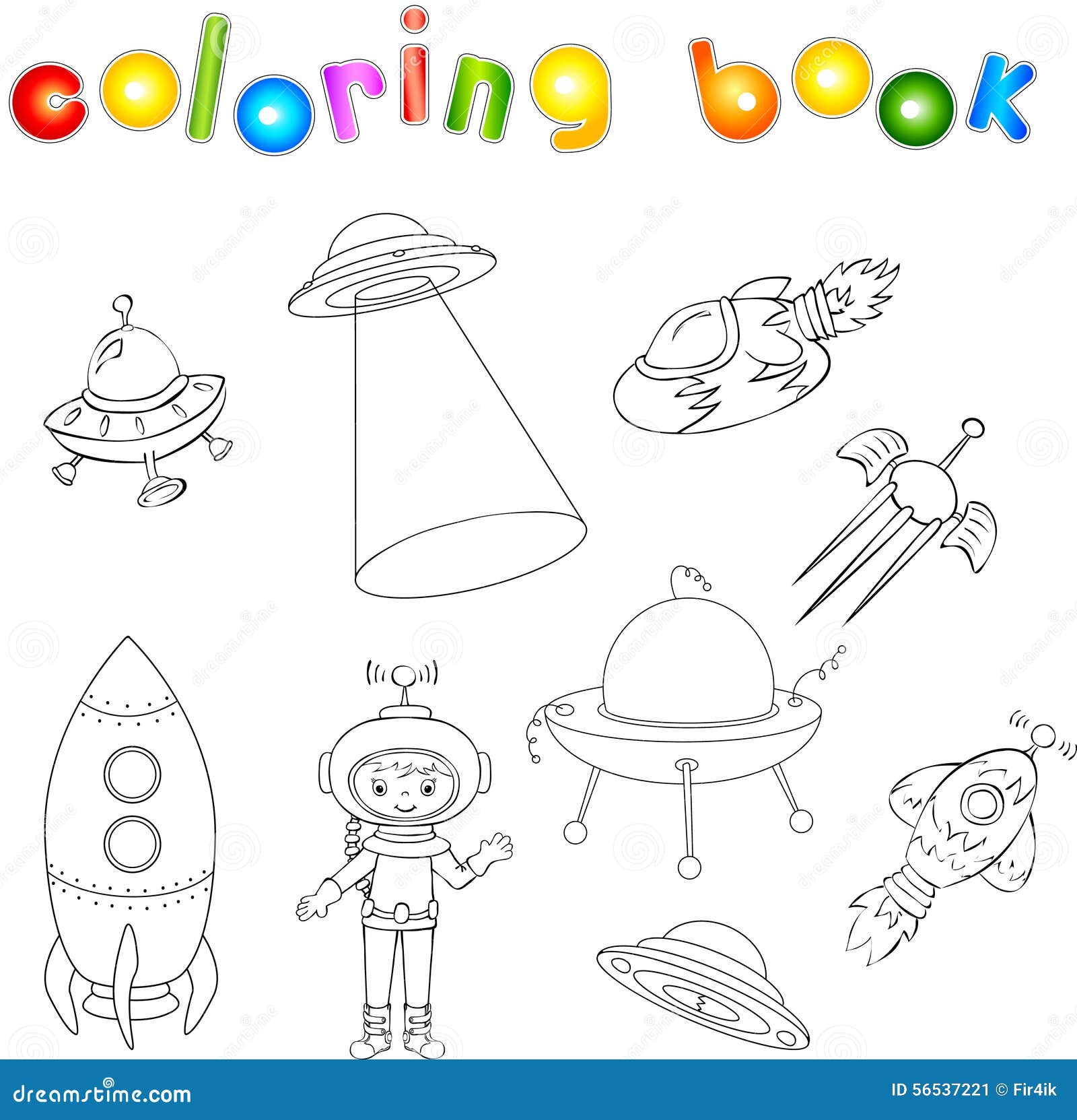Set of spacecraft spaceship and aerospace vehicle flying saucer satellite and astronaut stock vector