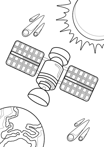 Premium vector satellite in solar system coloring for kids and adult