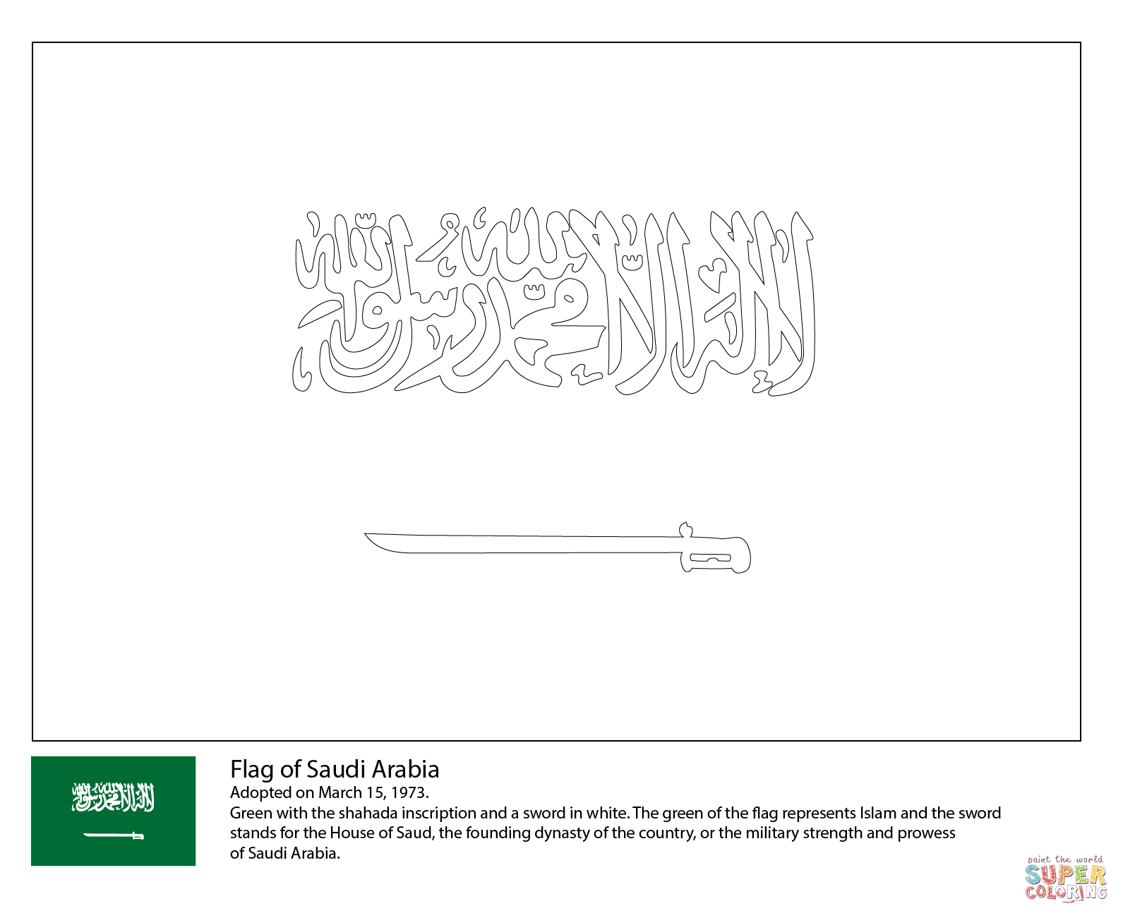 Flag of saudi arabia coloring page free printable coloring pages