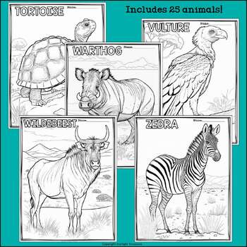 Savanna animals research posters coloring pages