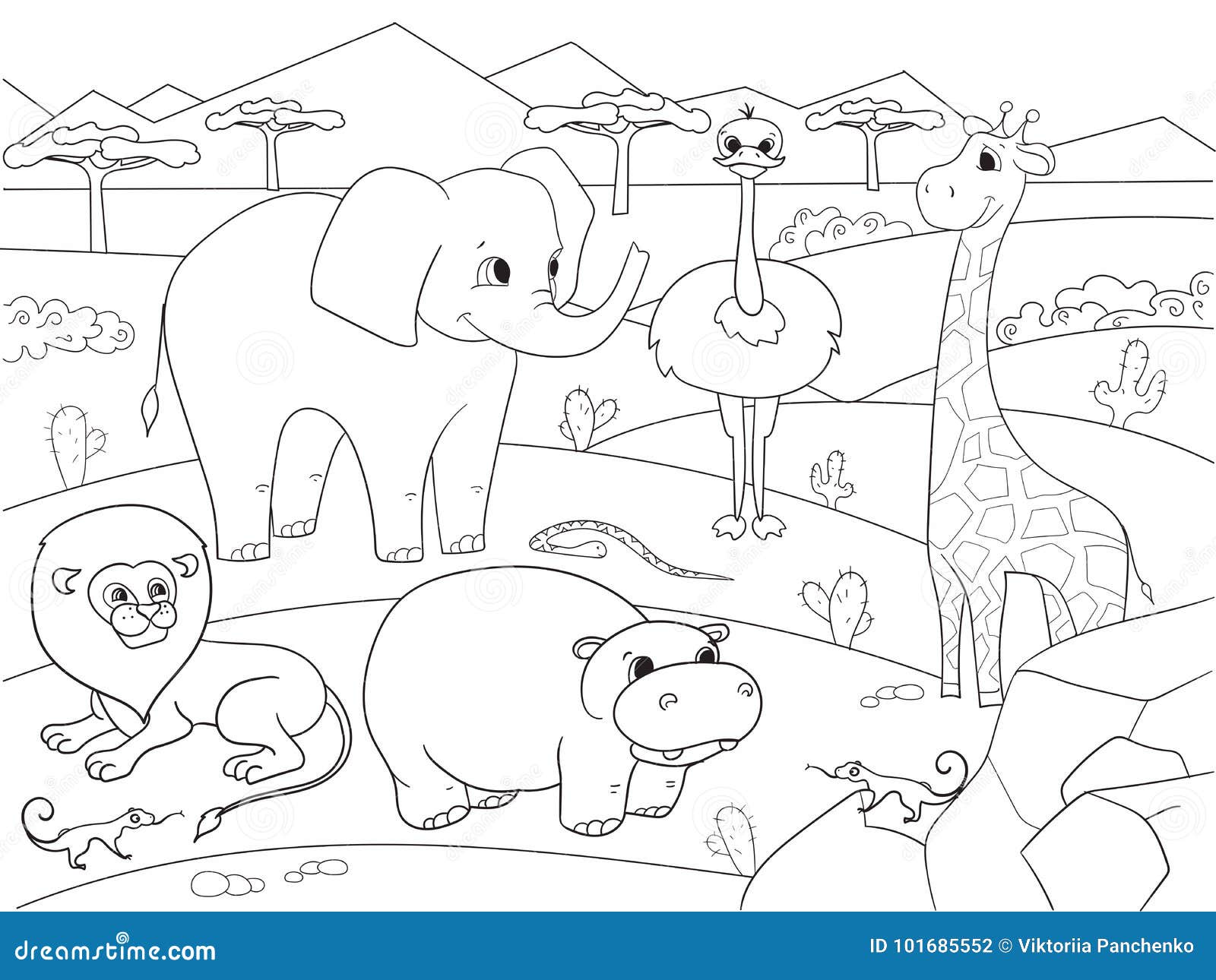 Animals of africa savanna coloring raster for adults stock illustration