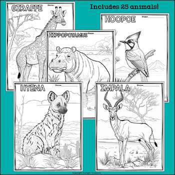 Savanna animals research posters coloring pages