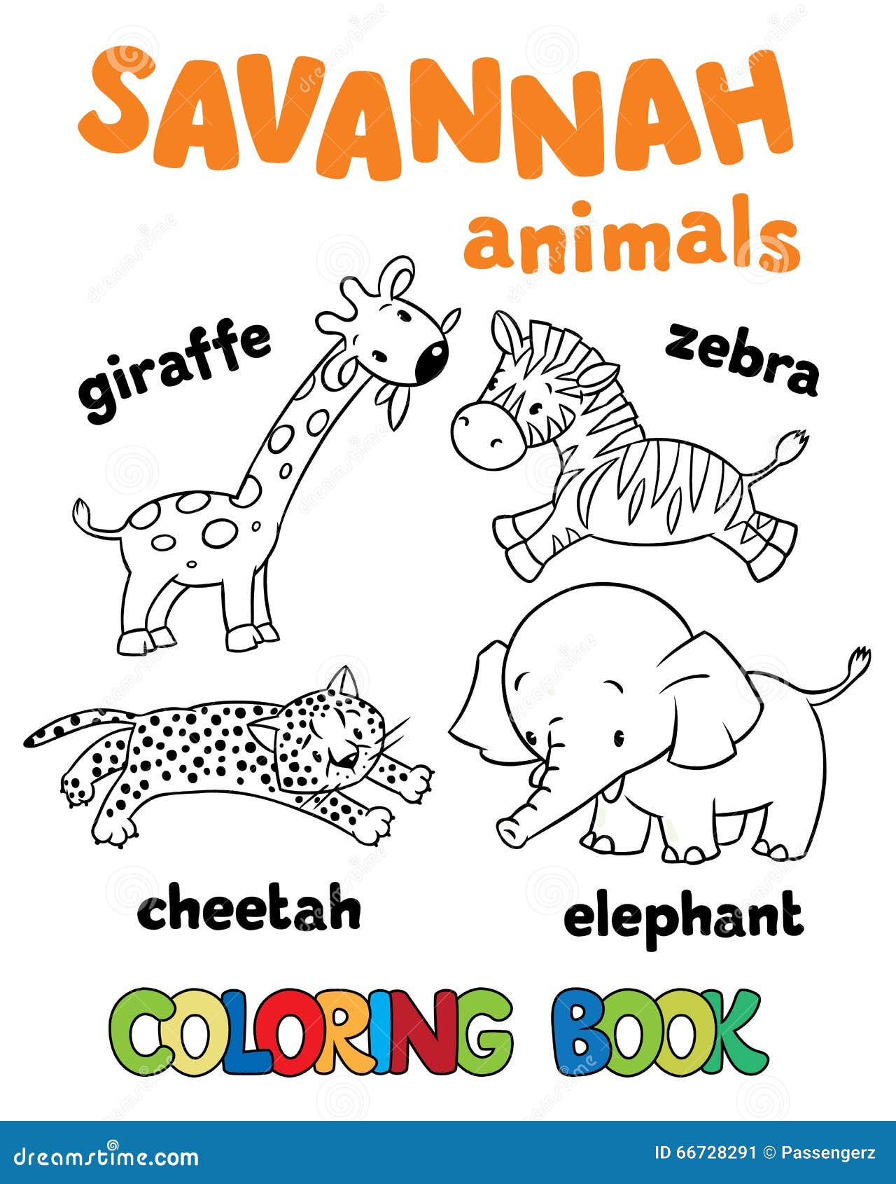 Set of funny savannah animals coloring book stock vector