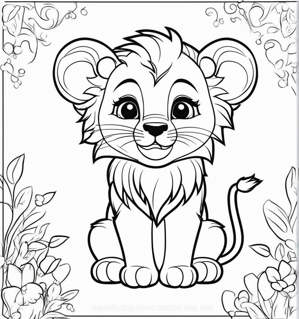 Lion in the african savannah coloring book with crisp line and white background