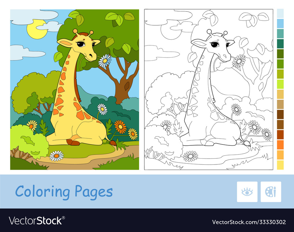 Coloring pages with a giraffe in savannah vector image