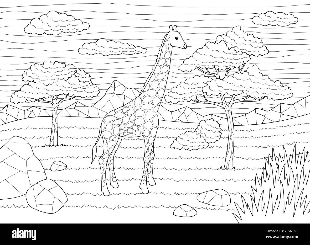 Savannah coloring graphic black white landscape sketch illustration vector stock vector image art