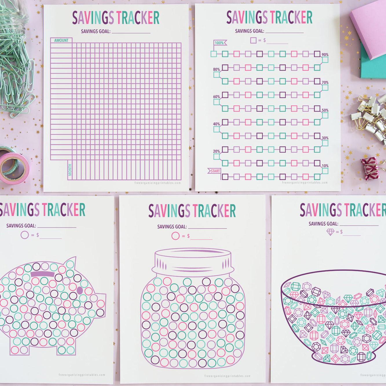 Free printable savings tracker pages